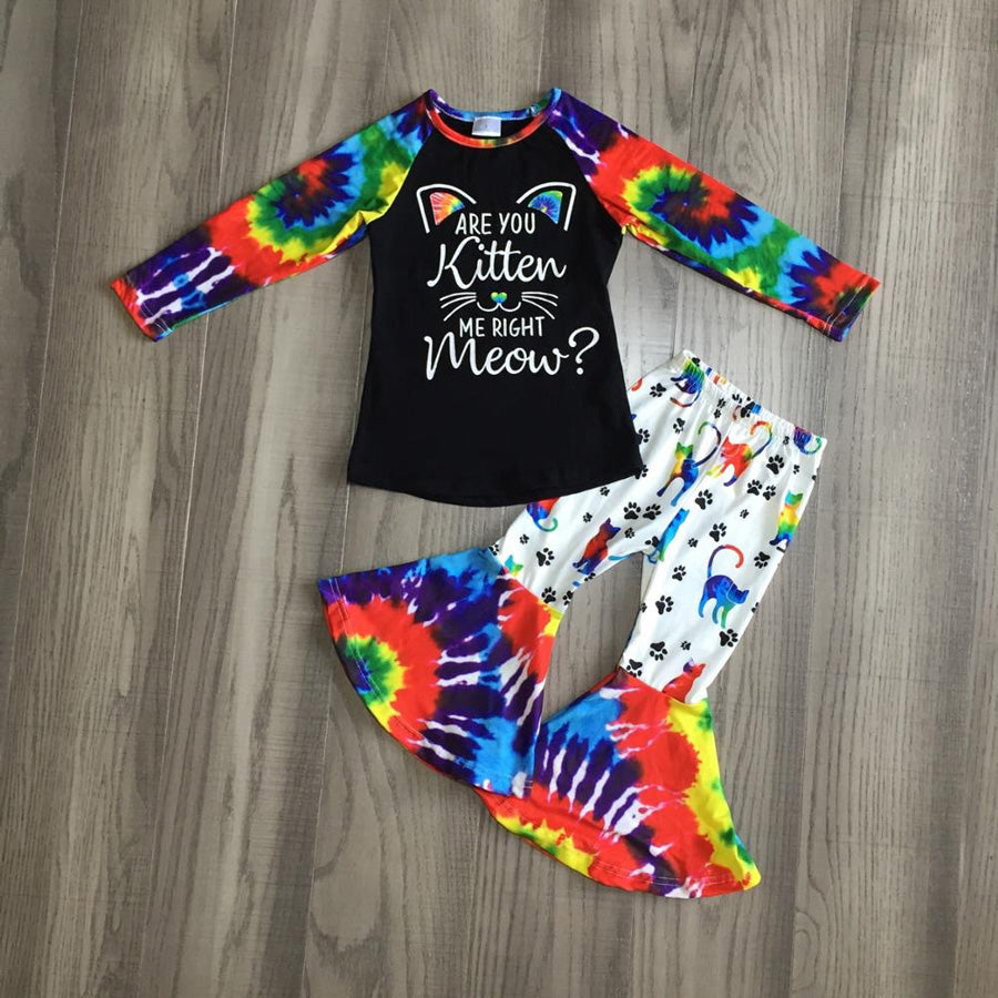 Baby Girl&#39;s Fall Fit - Kitten Tie Dye Bell Bottoms